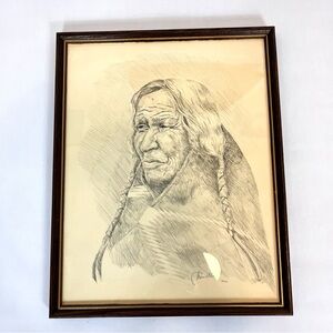 Native American Pencil Sketch By Thomas R. Voorhis Artist Signed Framed